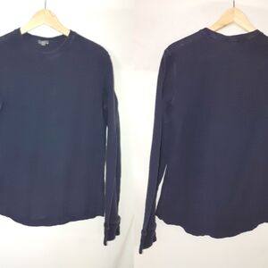 Vince Long‎ Sleeve Crew Neck Shirt Waffle Textured Thermal Knit Navy Blue Medium